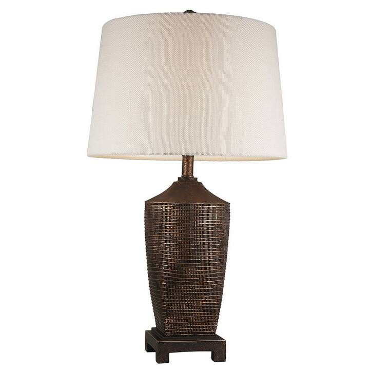 30" Tall Polyresin Table Lamp "Naomi" with Egyptian Design, Silvery Linen Shade - Bronze