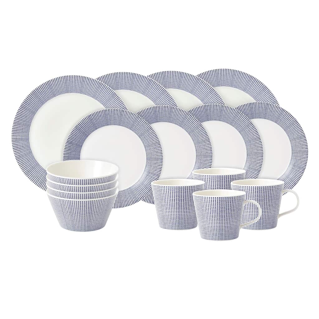 Royal Doulton 1815 Pacific Dinnerware Set Blue Dots, 16 Piece Set