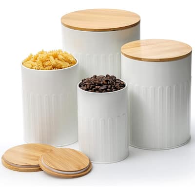 Set of 4 Metal Canisters Set for Kitchen Counter