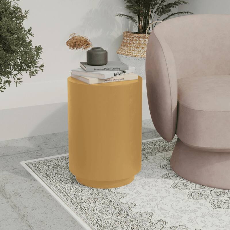 Ramble 14" Wide Round Side Table in Fiberstone Tapered Base Design End Table for Indoor and Outdoor