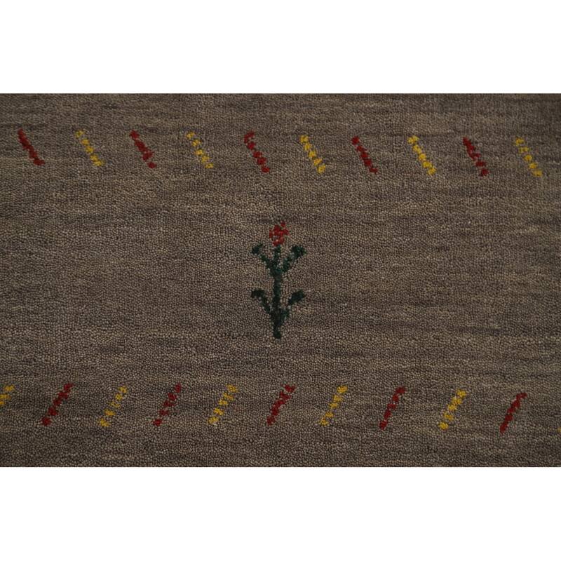 Tribal Brown Gabbeh Oriental Area Rug Hand-Knotted Wool Carpet - 7'1" x 9'9"