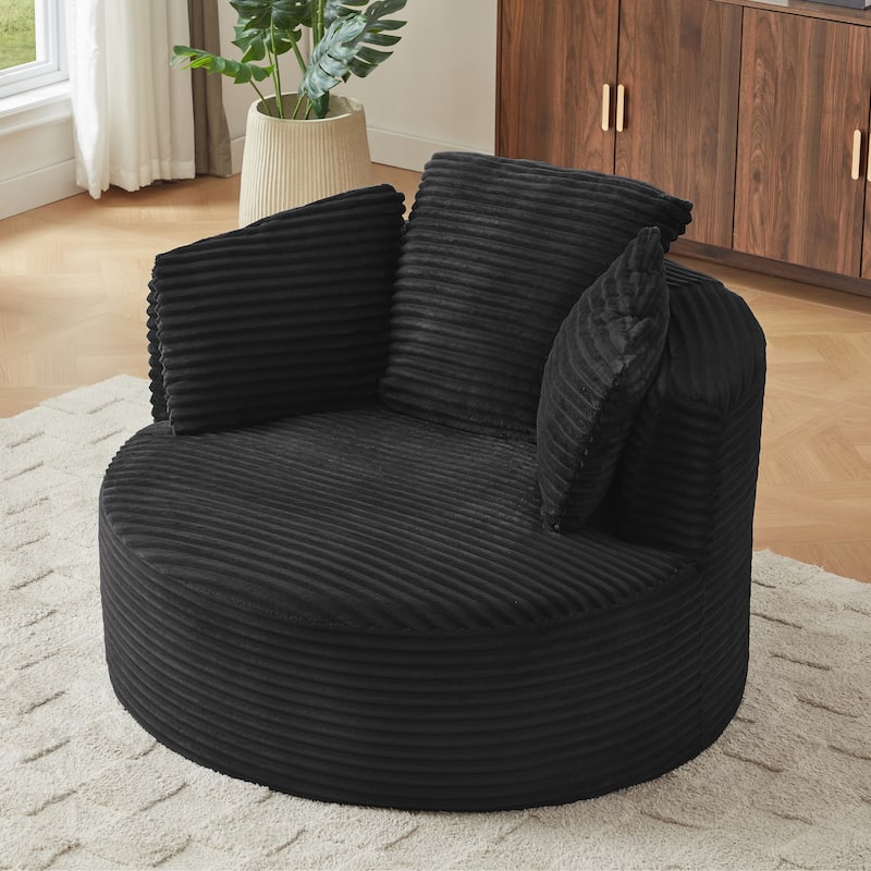 Compressible Corduroy Round Chair With Cushioned Backrest-Modern Comfort Seating(No Swivel)