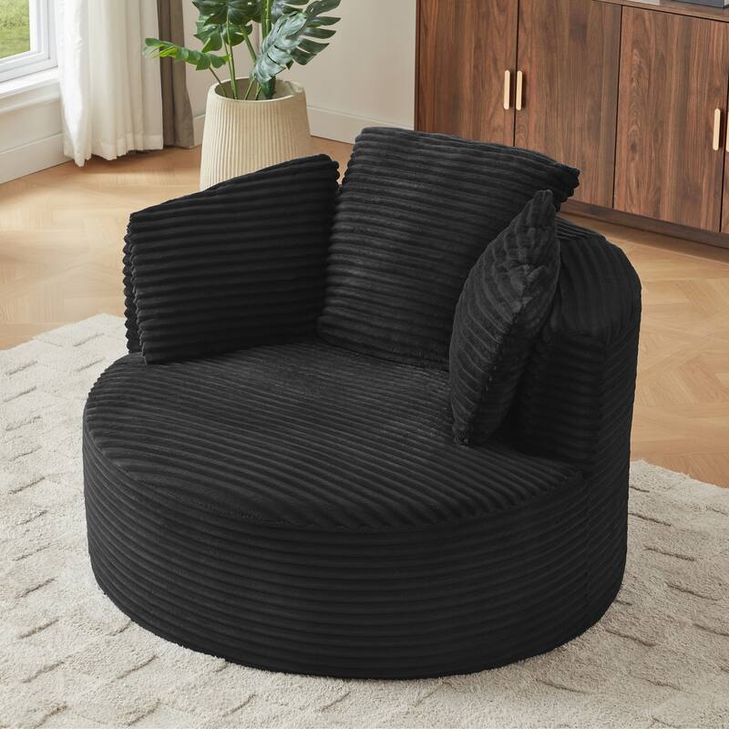 Deep Seat Barrel Chair Corduroy Single Sofa Armchair Round Accent Chair