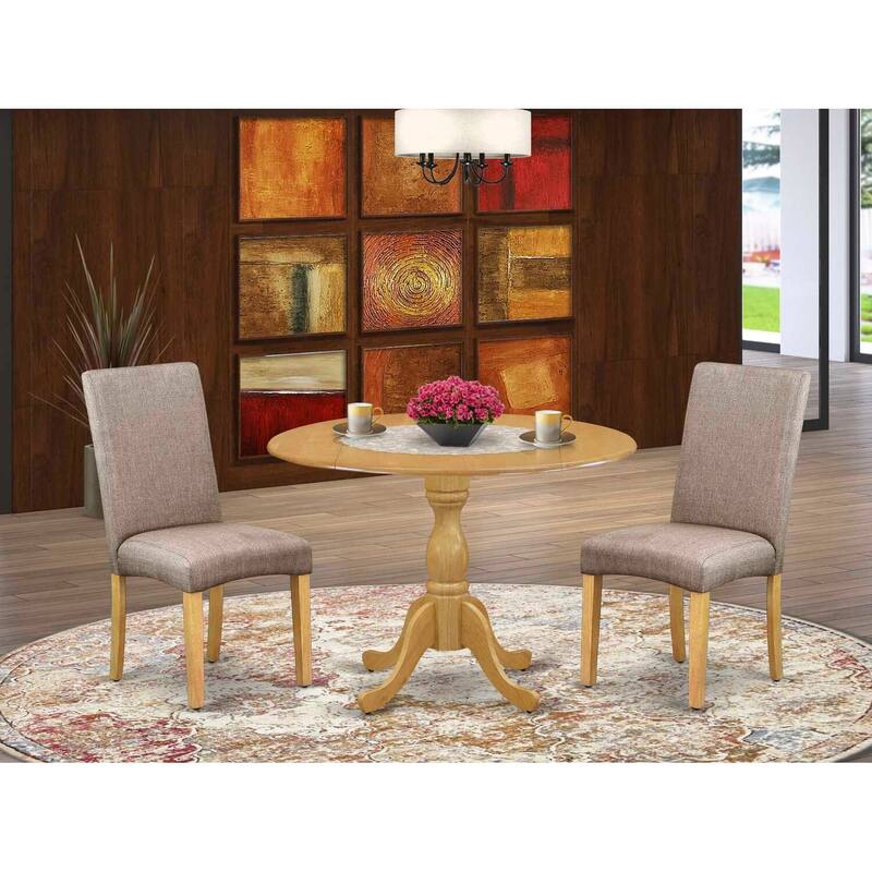 3-Piece Natural Oak Finish Solid Wood Top - Dining Room Set with High Back - Seats 4