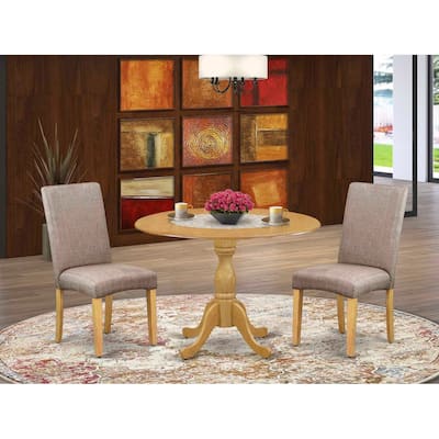 3-Piece Natural Oak Finish Solid Wood Top - Dining Room Set with High Back - Seats 4