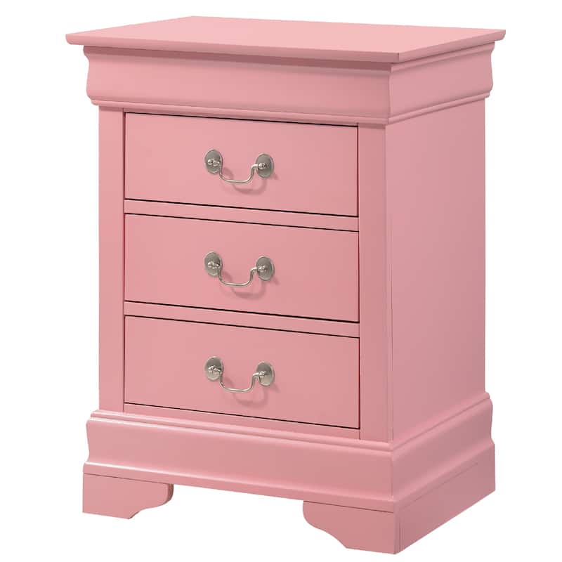 3-Drawer Wooden Nightstand - 29" - Pink
