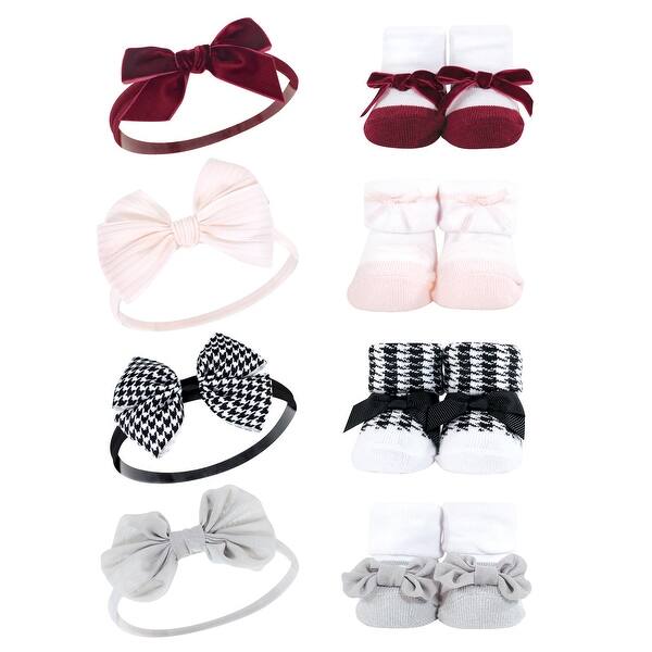 slide 1 of 1, Hudson Baby Infant Girl Headband and Socks Giftset, Houndstooth Burgundy, One Size - Houndstooth Burgundy Houndstooth Burgundy - One Size