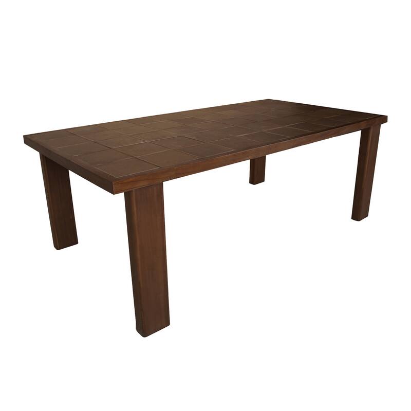 NADAAL STUDIOS Emeren Outdoor Dining Table, Rectangular Tiled Teak Grid Top with Ceramic Inset, Brown