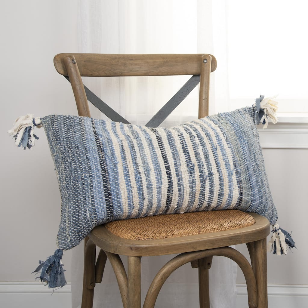 Rizzy Home Striped Textured Recycled Denim Throw Pillow