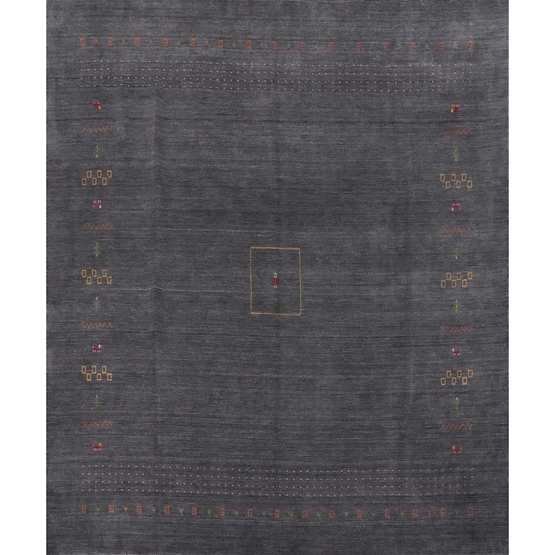 Hand Knotted Oriental 100% Wool Carpet Tribal Animal Pictorial Greys & Charcoal Gabbeh Area Rug - 9' 9'' X 10' 2''