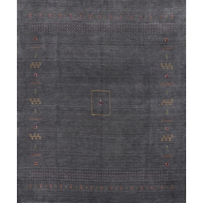 Hand Knotted Oriental 100% Wool Carpet Tribal Animal Pictorial Greys & Charcoal Gabbeh Area Rug - 9' 9'' X 10' 2''