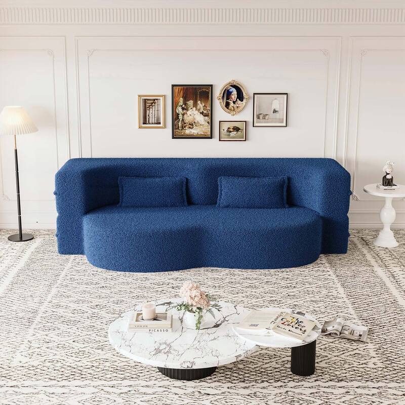 Modern Floor Sofa with 2 Pillows,Convertible Sleeper Sofa Bed