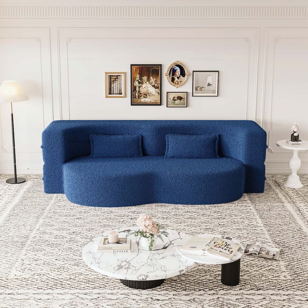 Modern Floor Sofa with 2 Pillows,Convertible Sleeper Sofa Bed