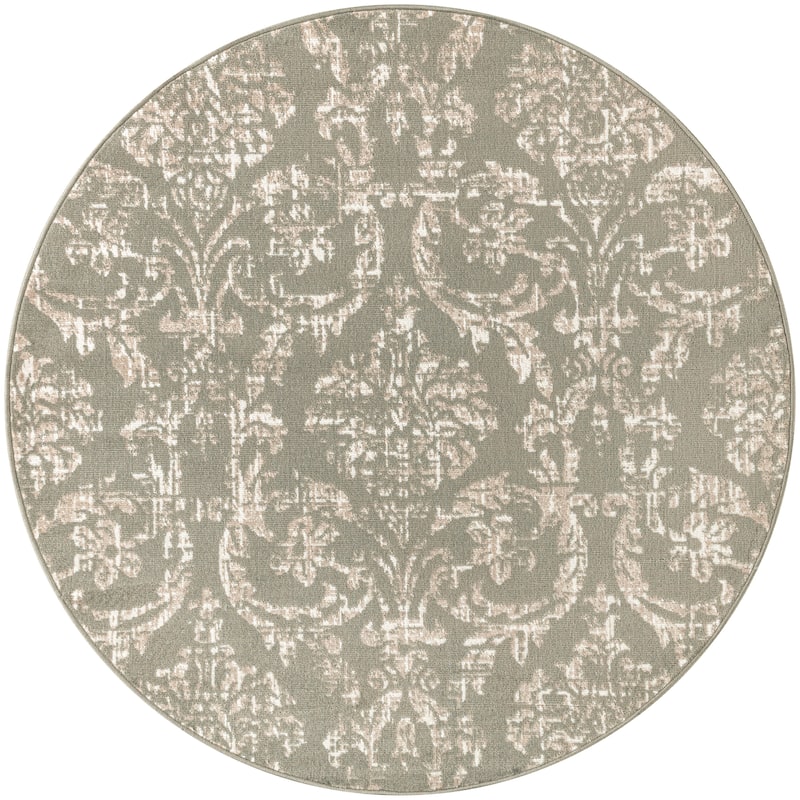 Nourison Jubilant Vintage Farmhouse Damask Area Rug - 5'3" Round - Olive
