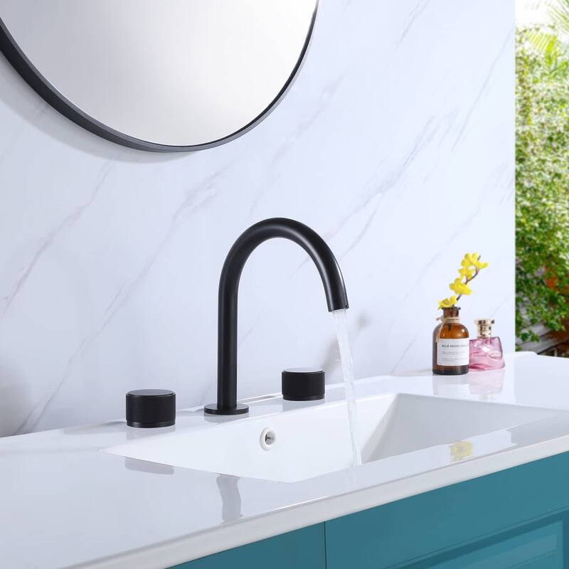 8 Inch Widespread Bathroom Faucet Matte Black Bathroom Sink Faucet 3 Holes Double Handle Modern Basin Vanity Taps - Matte Black