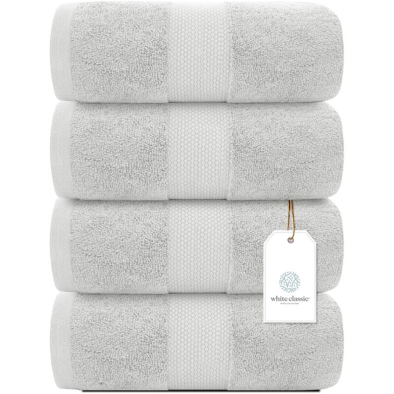 White Classic Luxury Cotton Bath Towel 27x54 - Set of 4
