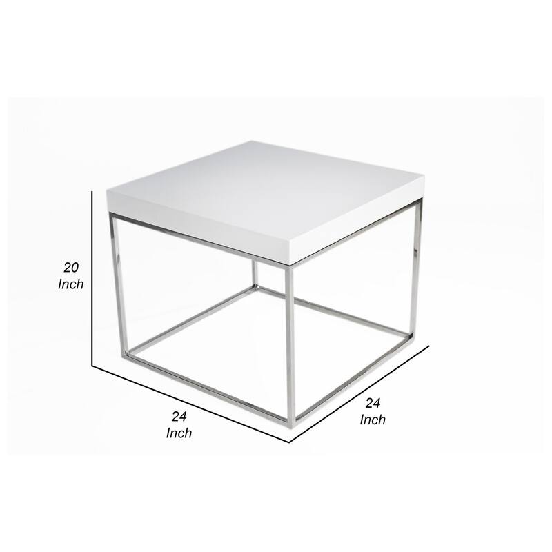 24 in. White and Chrome Square Metal End Table, Sturdy Build End Side Table for Living Rooms