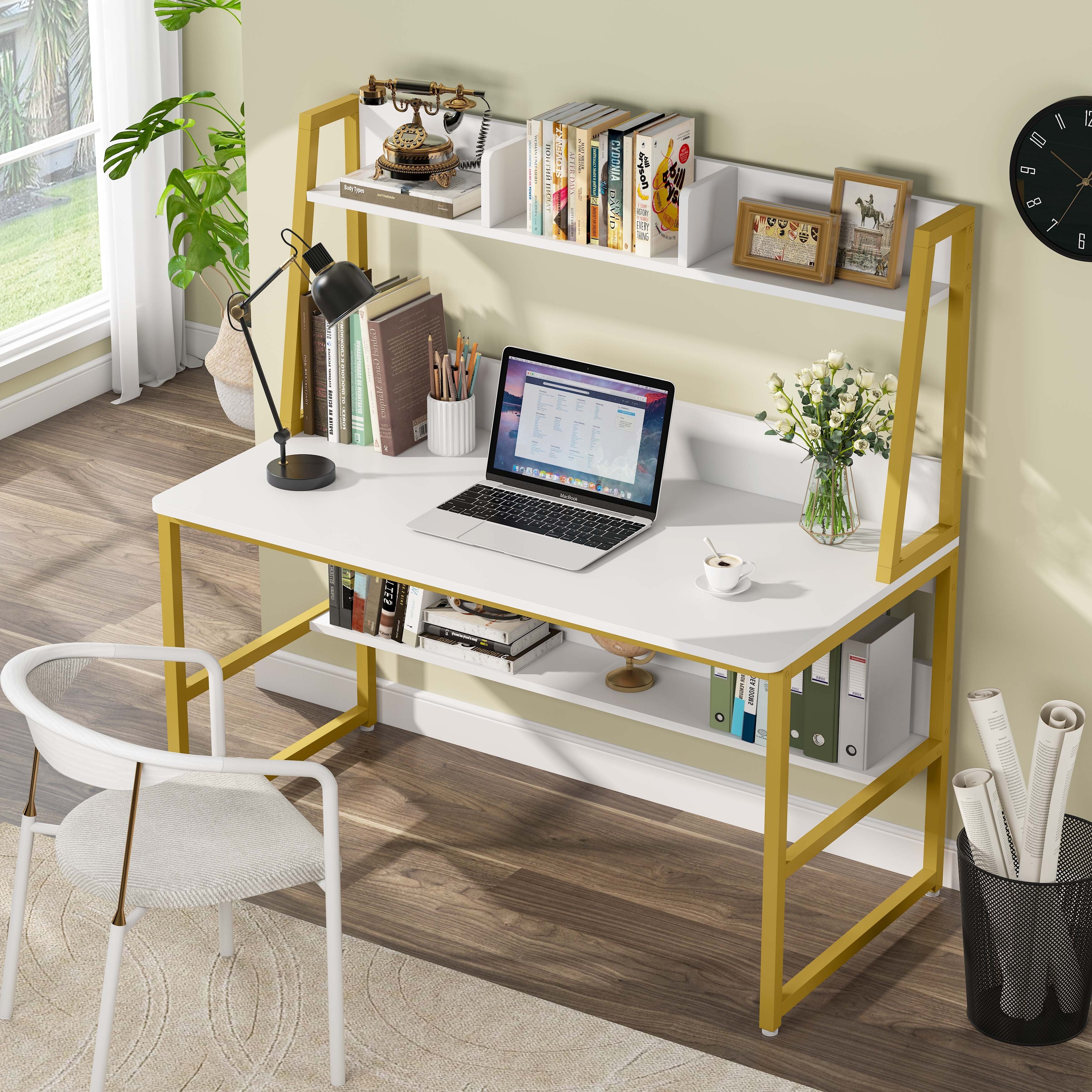 Computer Desk with Hutch and Bookshelf Home Office Desk Study Writing Table