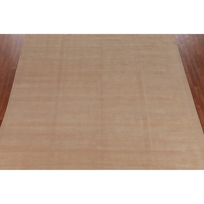 Hand Knotted Oriental 100% Wool Carpet Modern Solid Peach Gabbeh Area Rug - 12' 7'' X 9' 1''