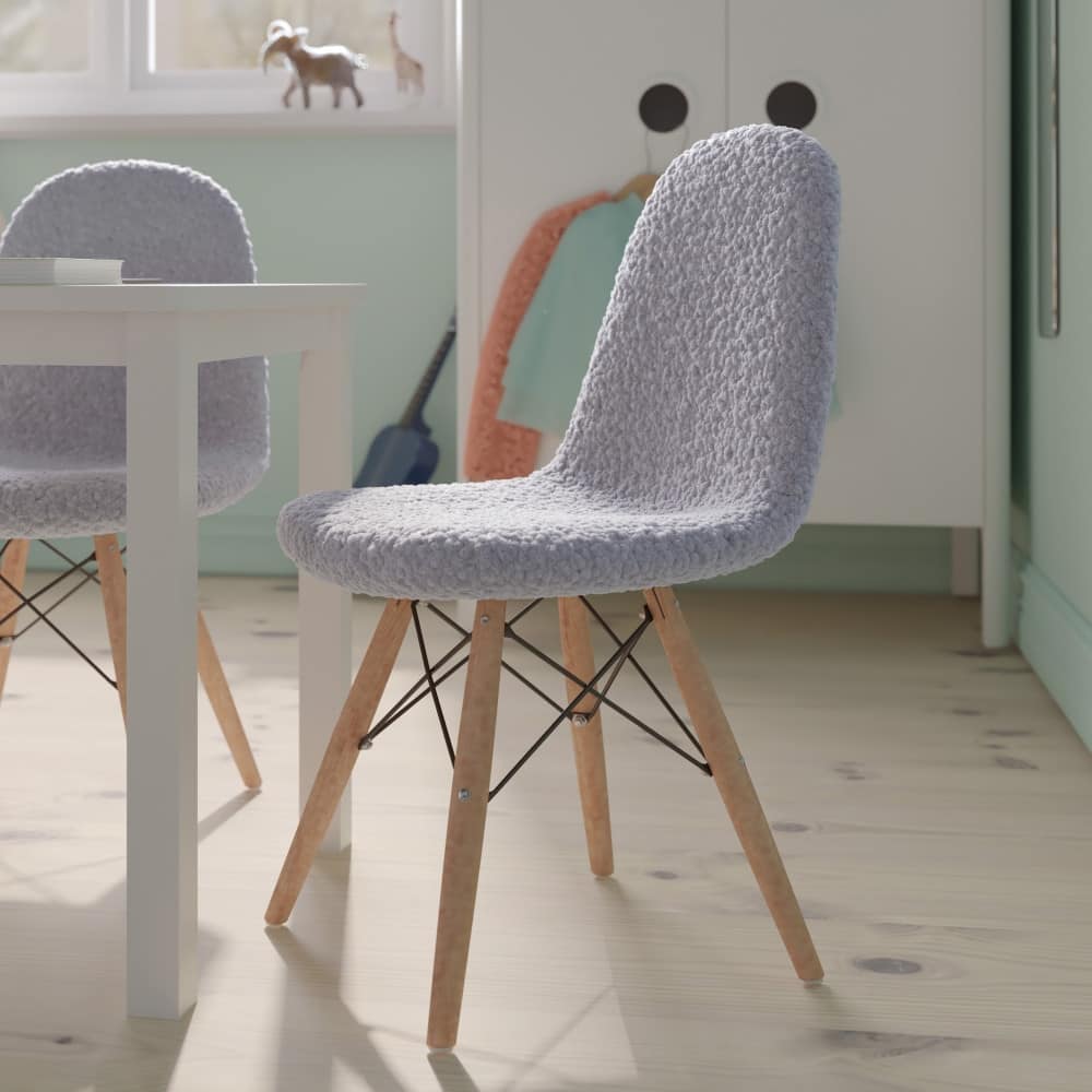 Kids Armless Faux Shearling Faux Shearling Chair with Beechwood Legs - 14.75"D x 13.5"W x 23"H