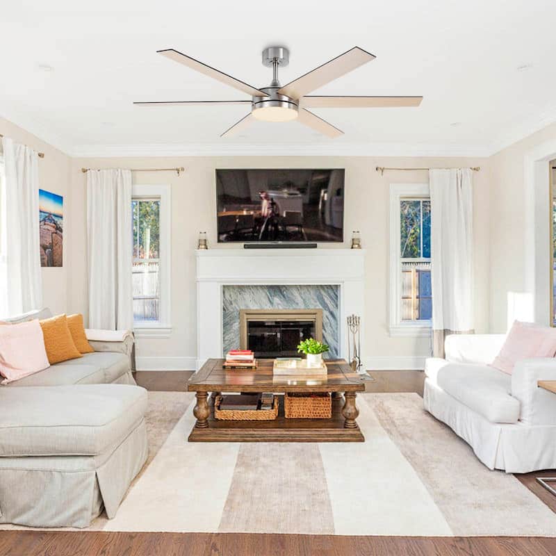 Vaczon 60-in Modern Brushed Nickel Wood Large Remote Indoor Smart Ceiling Fan with Light and APP