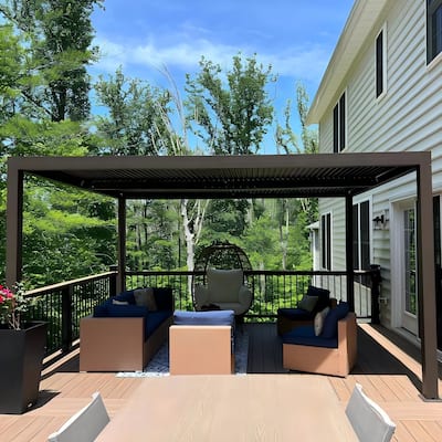 PURPLE LEAF Bronze Louvered Pergola with Adjustable Roof for Deck Backyard Garden Hardtop Gazebo