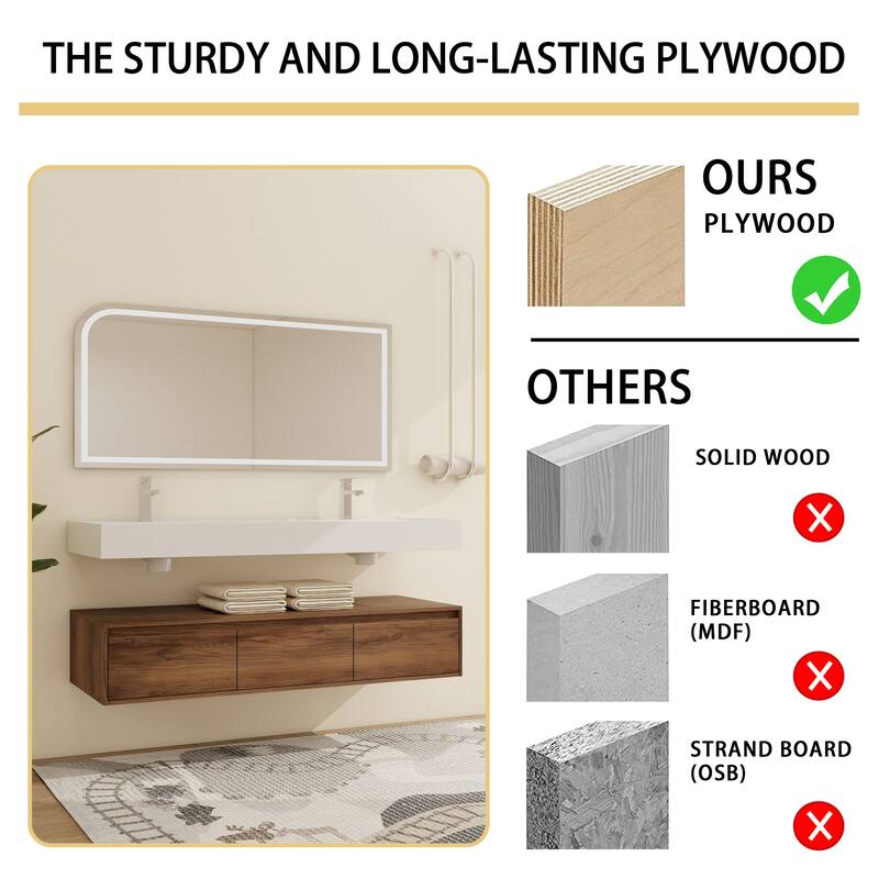 Malwee 30"/60" Floating Bathroom Vanity, Wall Mounted Bathroom Vanity with Single/Double Sink and Soft Close Drawers