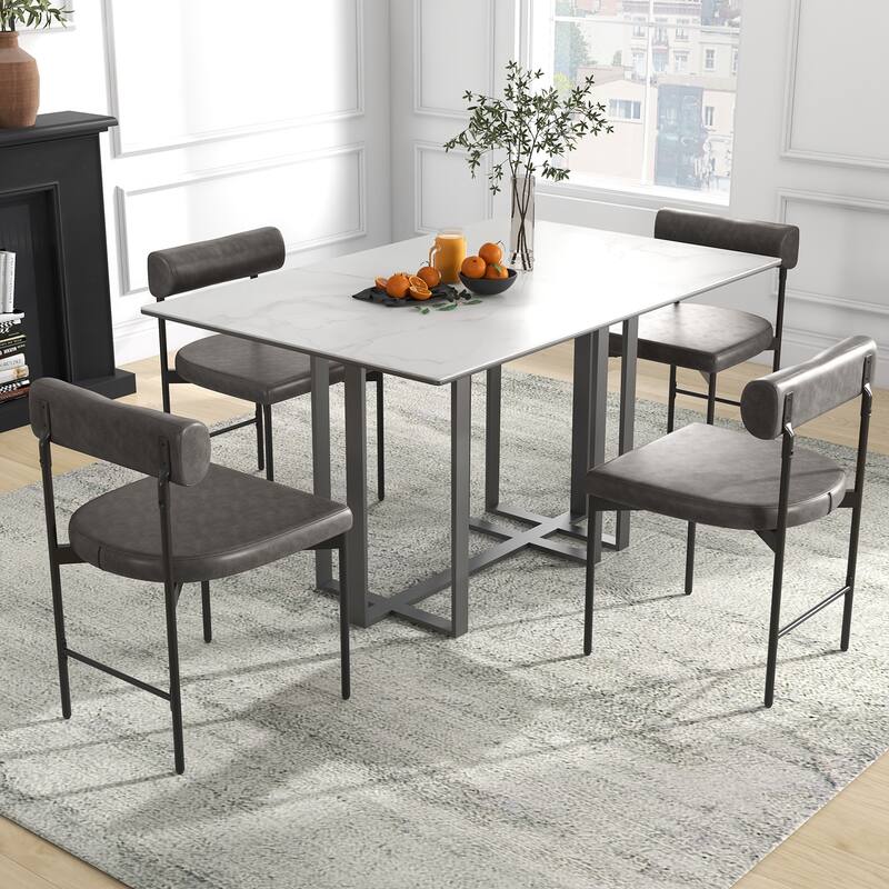 Gymax Dining Chair Set of 4 Faux Leather Upholstered Kitchen Side