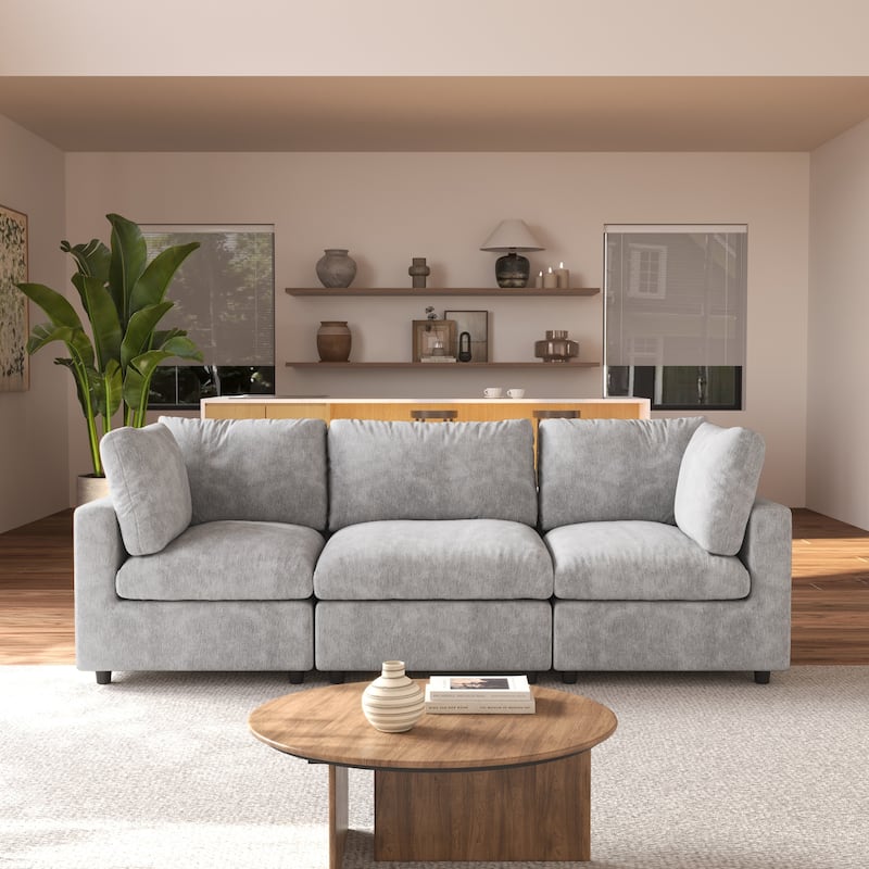 Linen Blend Sectional Sofa 3 Seater Couch