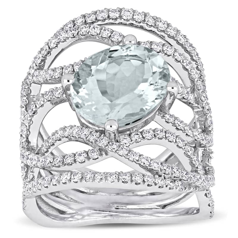 Miadora 3ct TGW Oval-Cut Aquamarine 1 3/8ct TDW Diamond InterTDWined Design Ring in 14k White Gold