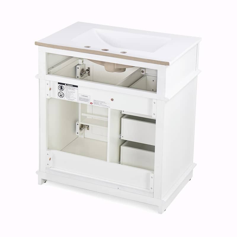 30" Bathroom Vanity with Sink, Tip-Out Drawer, Three Drawers, Door Shelf