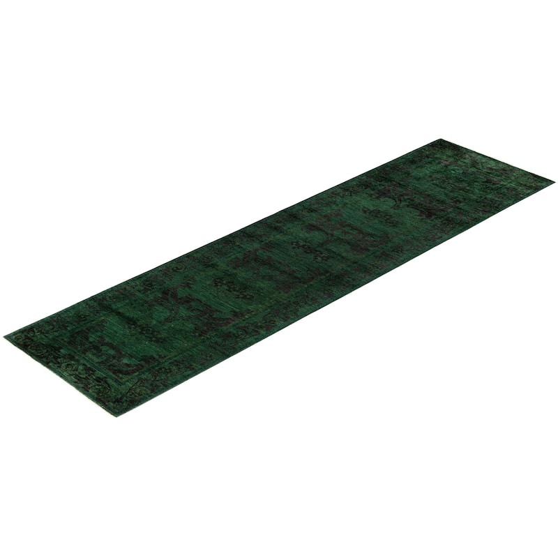 Overdyed One-of-a-Kind Hand-Knotted Runner Rug - Green - 2' 8" x 9' 10"