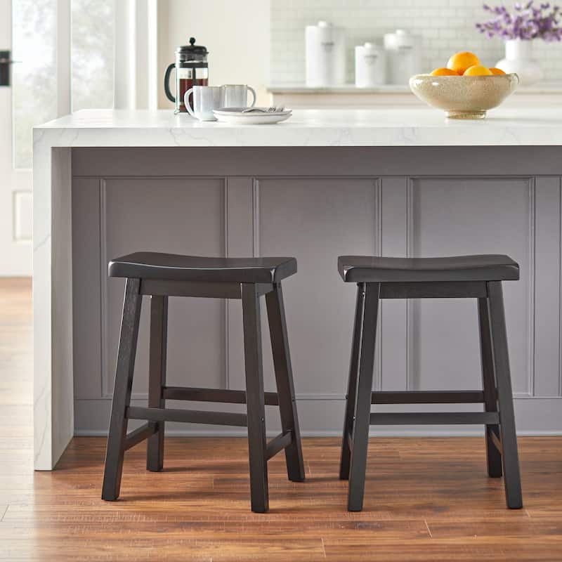 Simple Living Belfast Solid Wood 29-inch Bar Height Saddle Stool (Set of 2) - Black