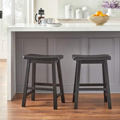 Simple Living Belfast Solid Wood 29-inch Bar Height Saddle Stool (Set of 2)