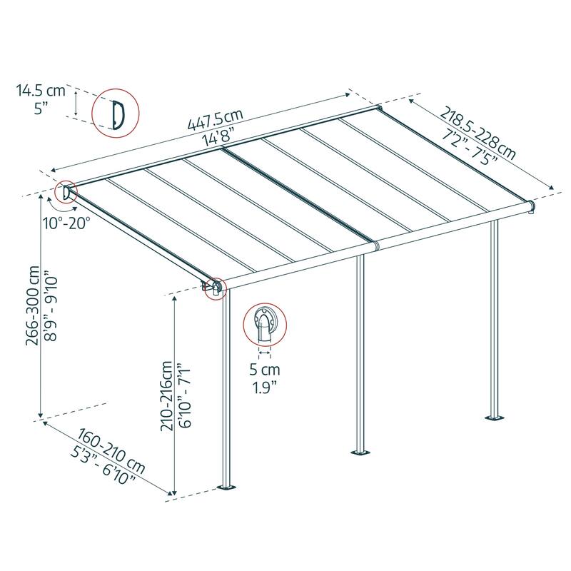 Sierra 7.5 ft. White & Grey Clear Panel Aluminum Patio Cover