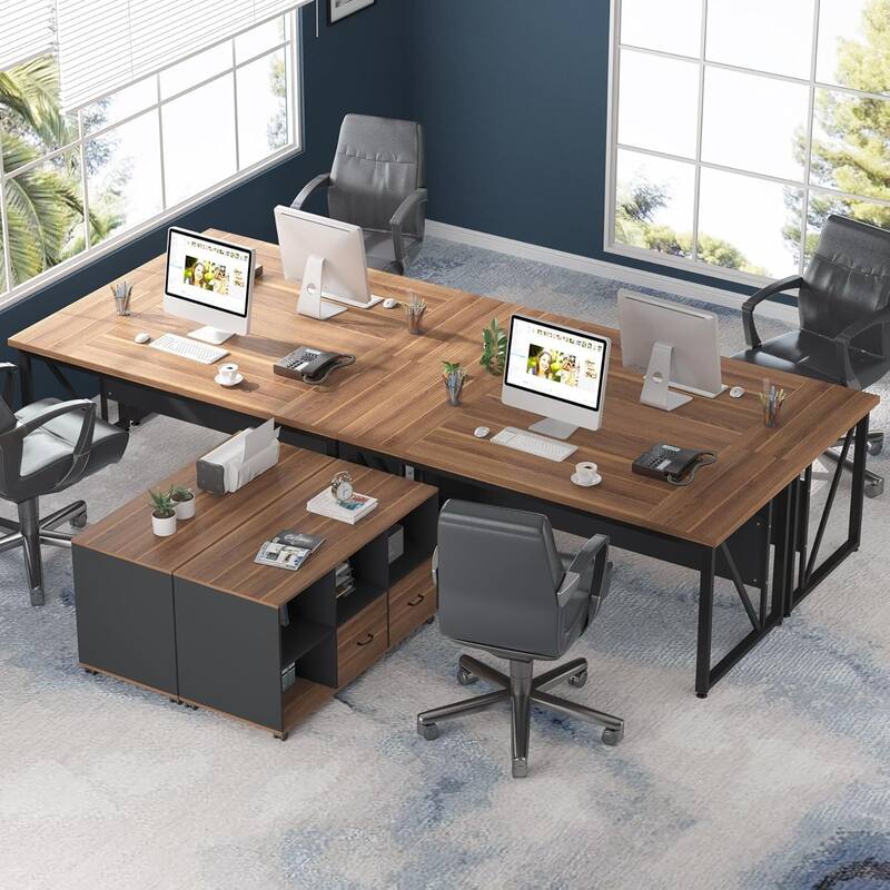 63-Inch Executive Desk with 47-Inch Mobile File Cabinet , Walnut & Gray