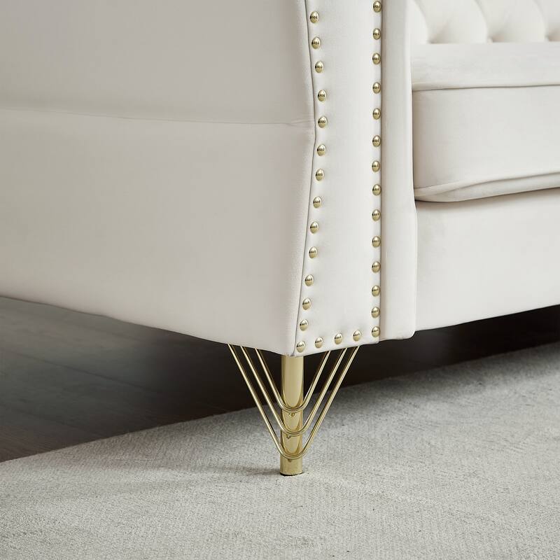 60.2" Chesterfield Velvet Sofa, 2-Seater Tufted Couch with Nailhead Trim and Metal Legs, Ideal for Living Room