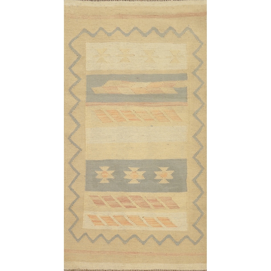 Hand Woven Oriental 100% Wool Carpet Southwestern Tribal Multi-Colored Kilim Area Rug - 3' 9'' X 2' 0''