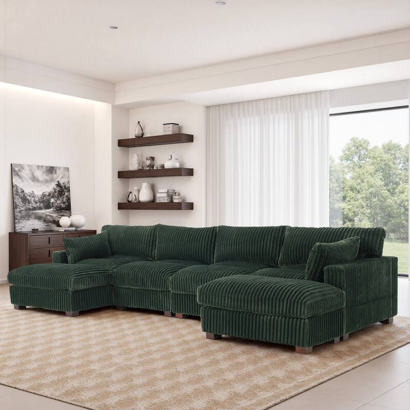 Modren Plush Oversized Modular Sectional Sofa Set with Chaise&Ottoman. - 5-piece/Green - Left Facing