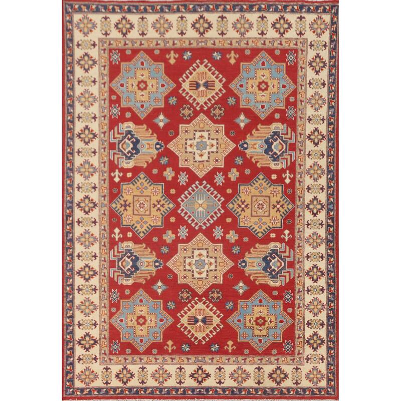 Red Traditional Kazak Area Rug Handmade Wool Carpet - 5'6" x 7'7"