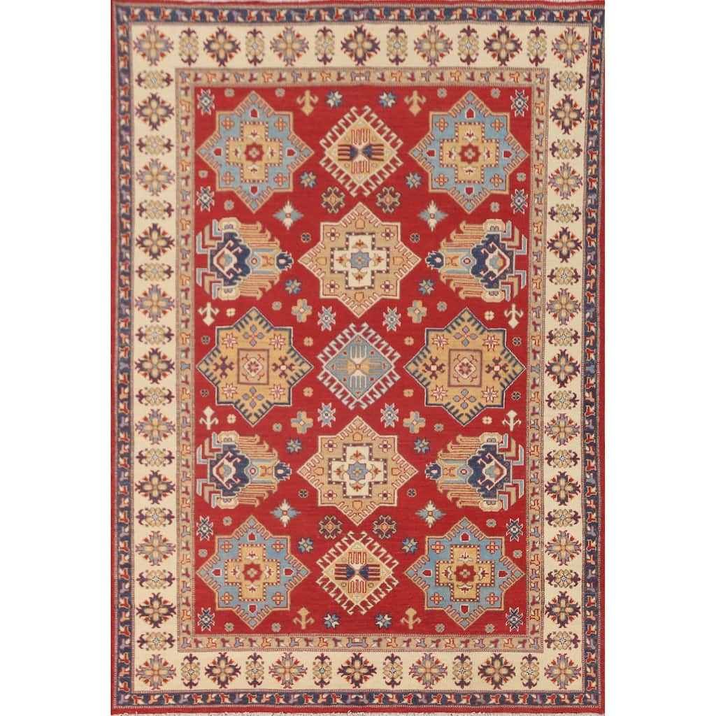 Red Traditional Kazak Area Rug Handmade Wool Carpet - 5'6" x 7'7"
