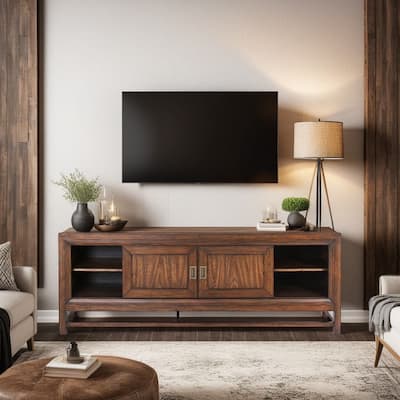 Bridgevine Home Branson 74" TV Stand Console, For TVs up to 85 inches, No Assembly Required, Two-Tone Finish