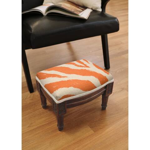 Orange Zebra Print Footstool with wood stained finish