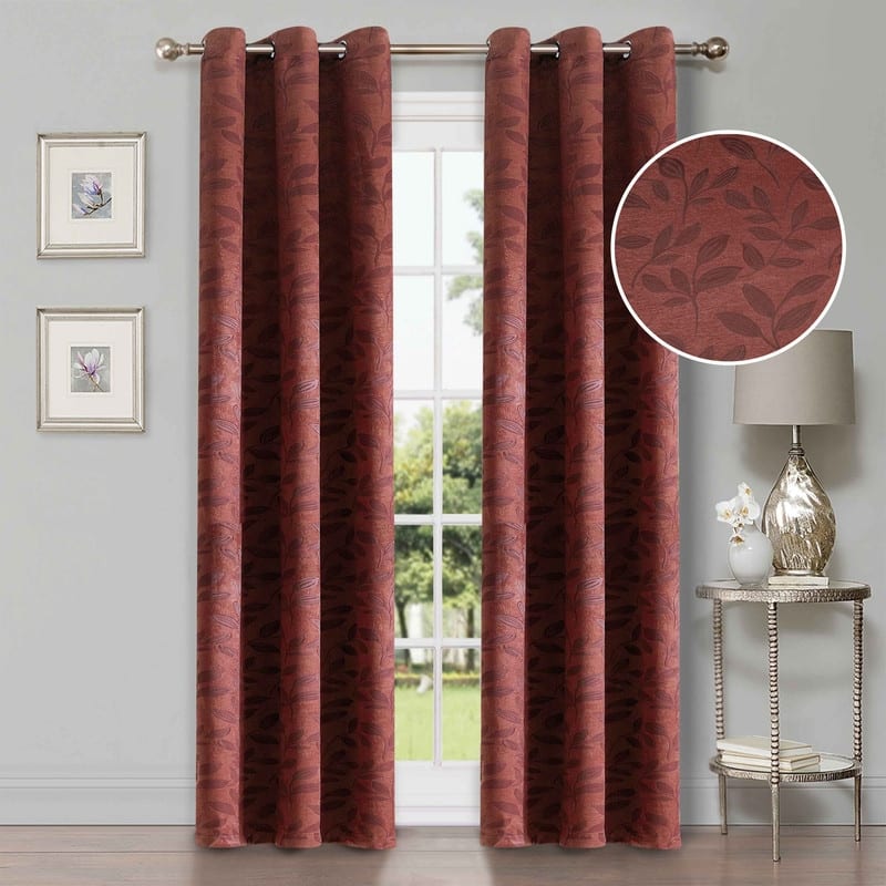 Superior Modern Bohemian Leaves Room Darkening Curtains with Grommets