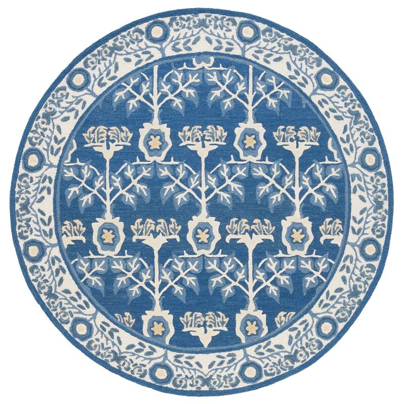 SAFAVIEH Handmade Earthly Treasure Boyana Traditional Wool Rug - Navy/Beige - 6' Round