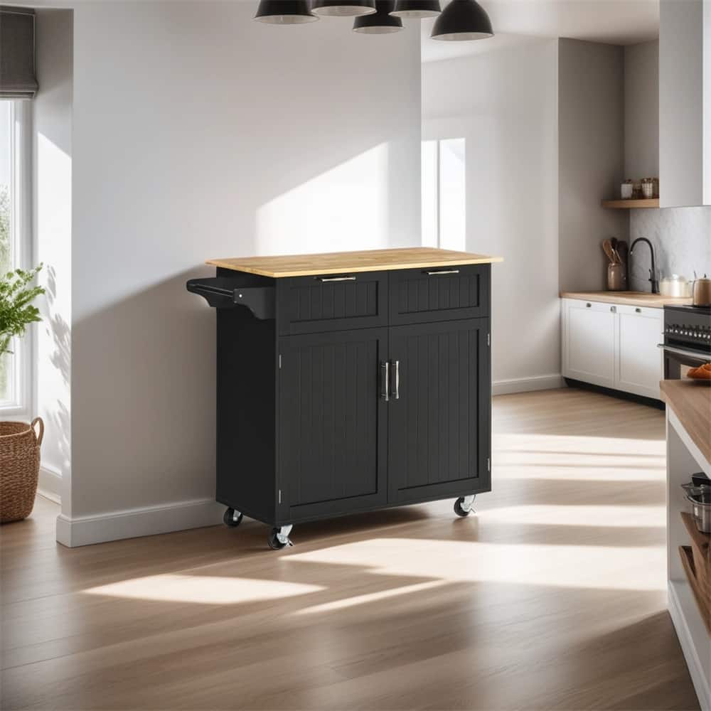 Modern Rolling Kitchen Island with Drawers and Adjustable Shelving - N/A