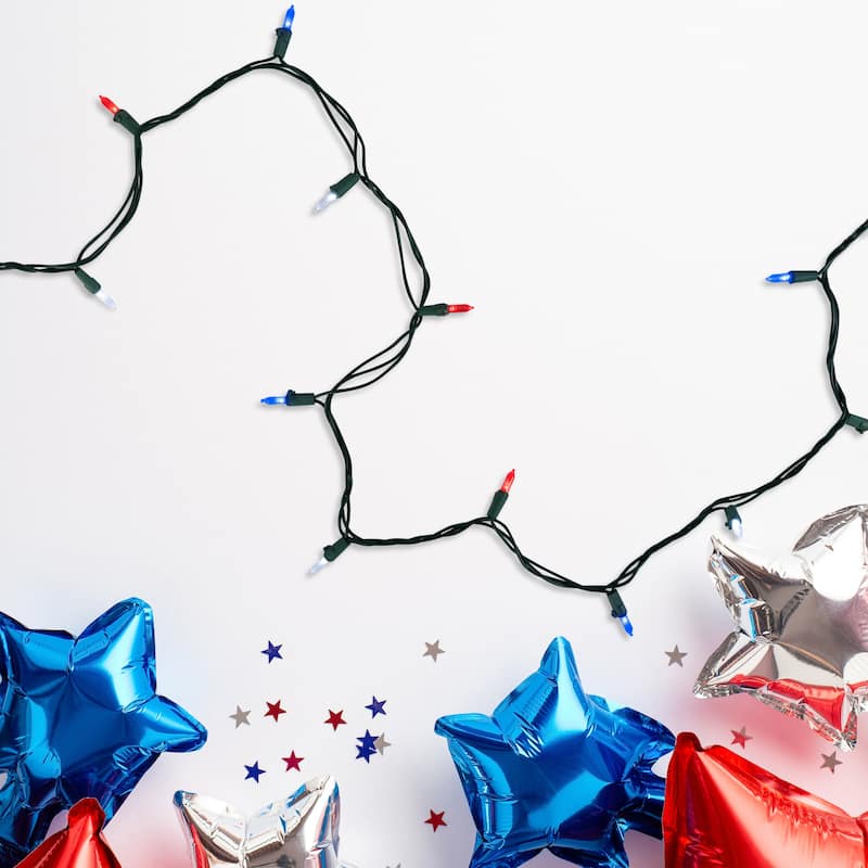 100 Count Red White Blue LED July 4thString Lights 32.75ft Green Wire