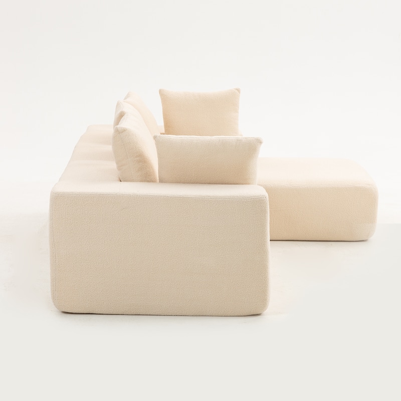 L-Shaped Modular Sectional Sofa, Full Foam Compressed Deep Seat Sofa, Upholstered Corner Sofa with 5 Throw Pillows