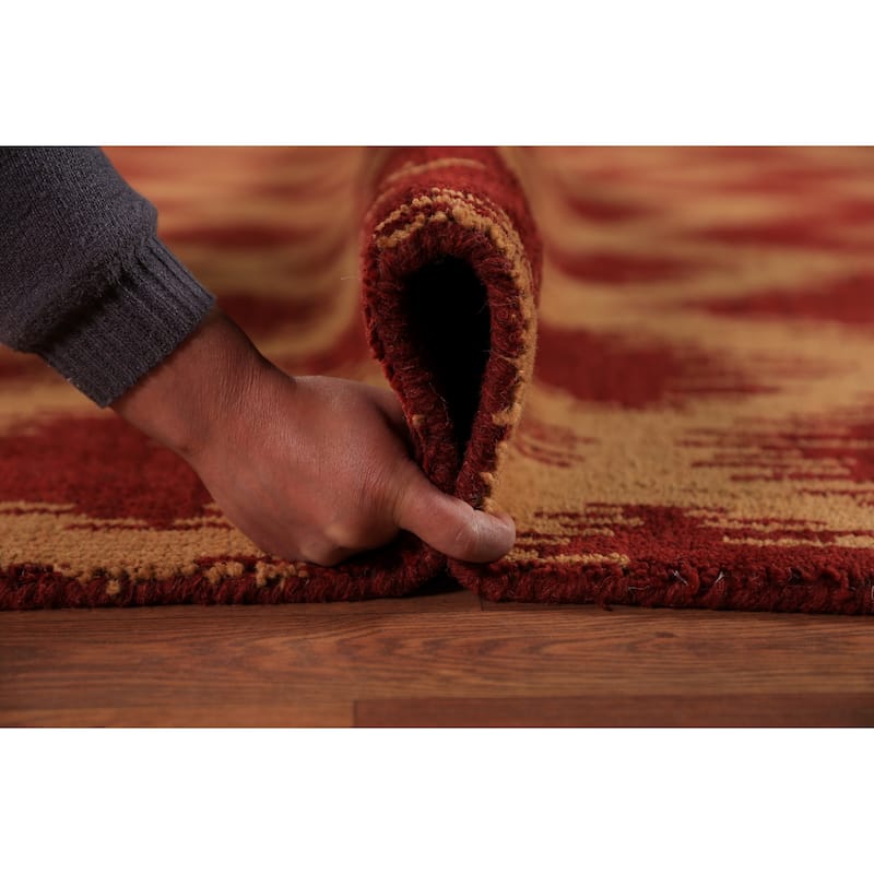 Hand Knotted Oriental 100% Wool Carpet Modern Geometric Red Moroccan Area Rug - 9' 7'' X 7' 11''