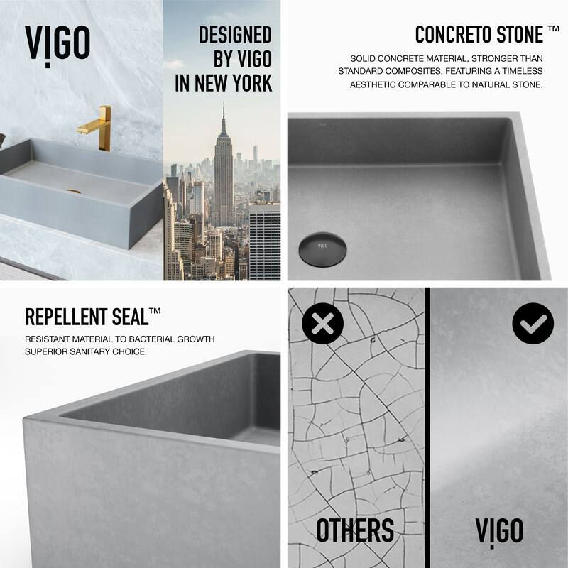 VIGO Orvieto 24"L x 15"W x 5"H Concreto Stone Rectangular Bathroom Vessel Sink